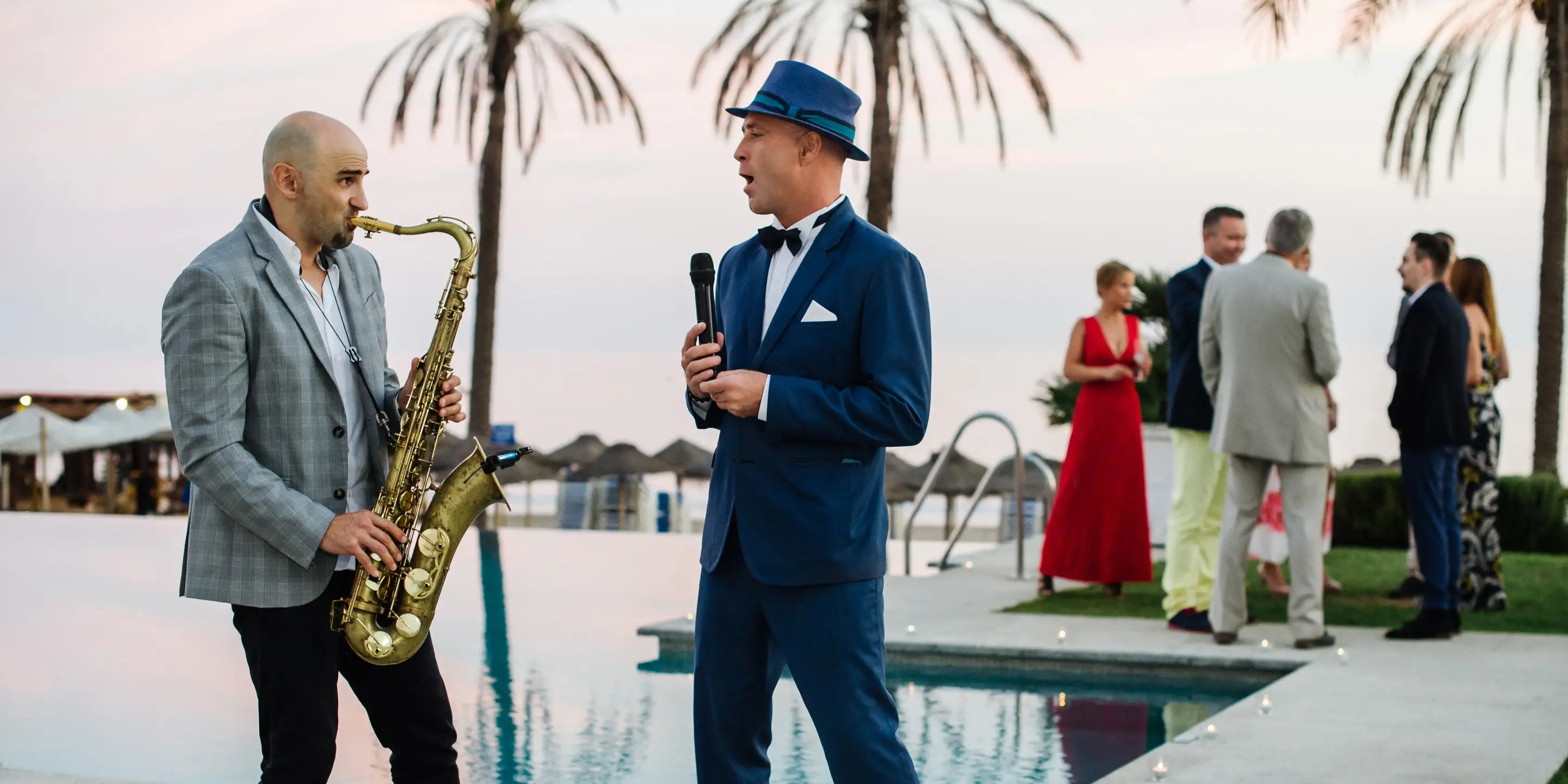 British wedding party celebrating on the Costa del Sol